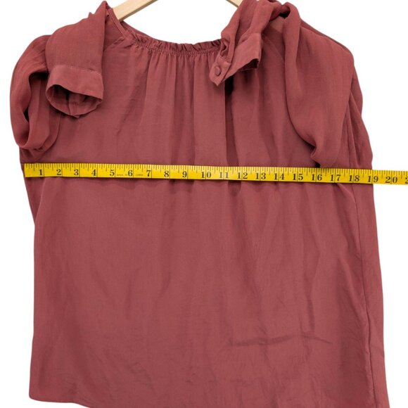 Club Monaco Silk Ruched Neck Top Womens Terracotta Red Long Sleeve Blouse Size M - Picture 7 of 9